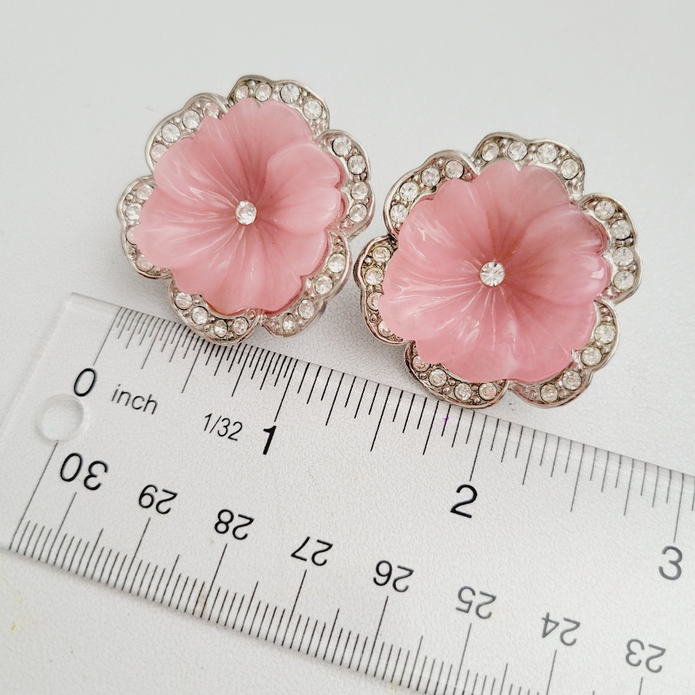 VINTAGE KLJ pink pansy double strand faux pearl necklace and earrings set - Picture 7 of 14